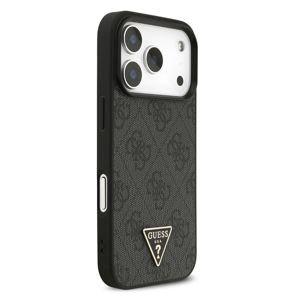 Guess Guess iPhone 17 Pro Backcover hoesje - MagSafe - 4G Triangle Logo - Pearl Strap - Zwart
