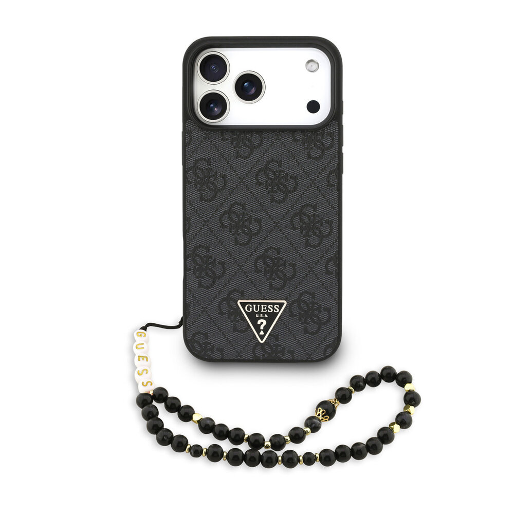 Guess Guess iPhone 17 Pro Max Back cover coque - MagSafe - 4G Triangle Logo - Pearl Strap - Noir