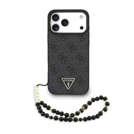 Guess Guess iPhone 17 Pro Max Backcover hoesje - MagSafe - 4G Triangle Logo - Pearl Strap - Zwart