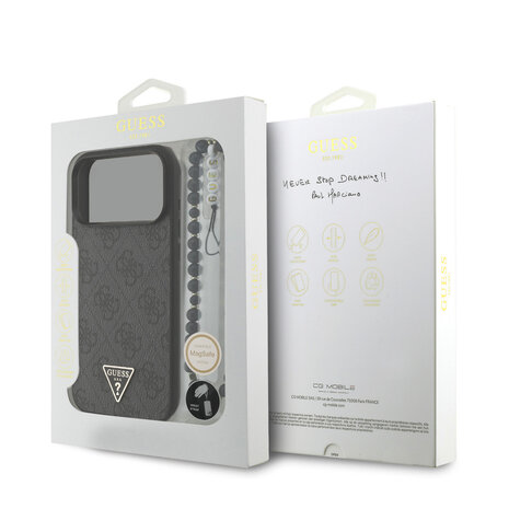 Guess Guess iPhone 17 Pro Max Backcover hoesje - MagSafe - 4G Triangle Logo - Pearl Strap - Zwart