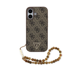 Guess iPhone 17 Backcover hoesje - MagSafe - 4G Triangle Logo - Pearl Strap - Bruin