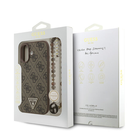 Guess Guess iPhone 17 Back cover coque - MagSafe - 4G Triangle Logo - Pearl Strap - Marron