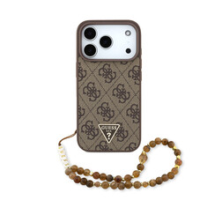 Guess iPhone 17 Pro/iPhone 18 Pro Coque - MagSafe - Logo 4G triangulaire - Cordon de perles - Marron
