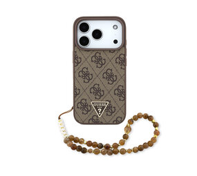 Guess Guess iPhone 17 Pro Back-Cover hul - MagSafe - 4G Triangle Logo - Pearl Strap - Braun