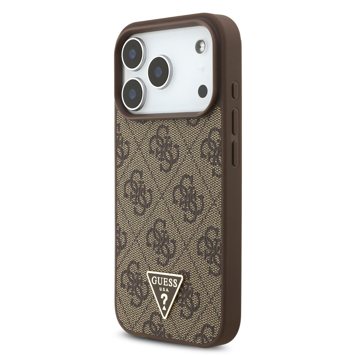 Guess Guess iPhone 17 Pro Backcover hoesje - MagSafe - 4G Triangle Logo - Pearl Strap - Bruin, foto 2 van 6