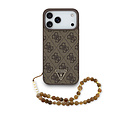 Guess Guess iPhone 17 Pro Max/iPhone 18 Pro Max MagSafe Hard Case with 4G Pattern, Triangle Logo and Pearl Strap - Brown