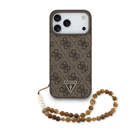 Guess Guess iPhone 17 Pro Max Back cover coque - MagSafe - 4G Triangle Logo - Pearl Strap - Marron