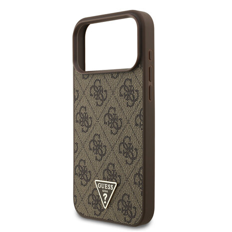 Guess Guess iPhone 17 Pro Max Backcover hoesje - MagSafe - 4G Triangle Logo - Pearl Strap - Bruin