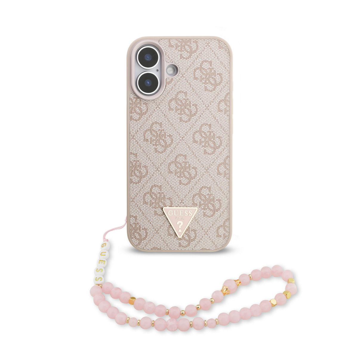 Guess Guess iPhone 17 Backcover hoesje - MagSafe - 4G Triangle Logo - Pearl Strap - Roze
