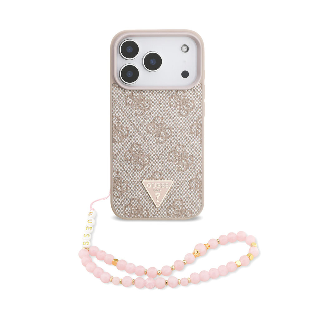 Guess Guess iPhone 17 Pro Back cover case - MagSafe - 4G Triangle Logo - Pearl Strap - Pink
