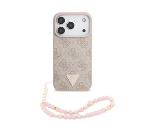Guess Guess iPhone 17 Pro Back-Cover hul - MagSafe - 4G Triangle Logo - Pearl Strap - Rosa