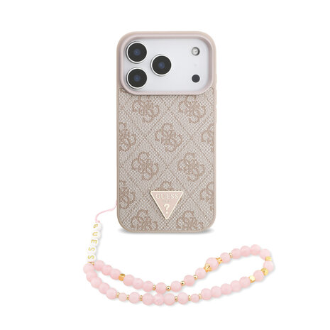 Guess Guess iPhone 17 Pro Back cover coque - MagSafe - 4G Triangle Logo - Pearl Strap - Rose