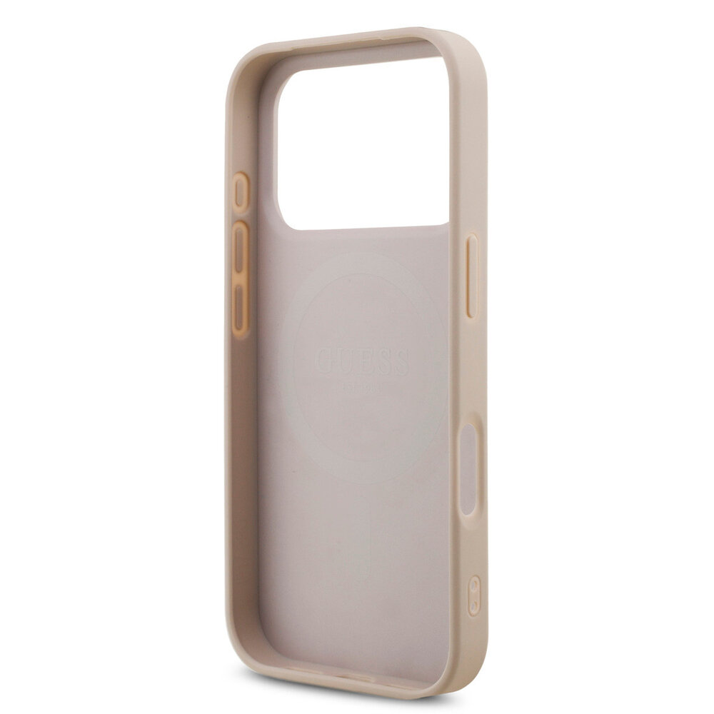 Guess Guess iPhone 17 Pro Backcover hoesje - MagSafe - 4G Triangle Logo - Pearl Strap - Roze