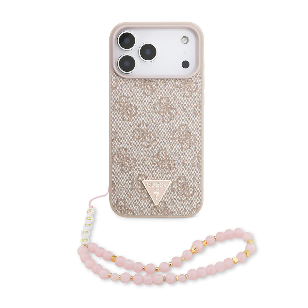 Guess Guess iPhone 17 Pro Max Backcover hoesje - MagSafe - 4G Triangle Logo - Pearl Strap - Roze