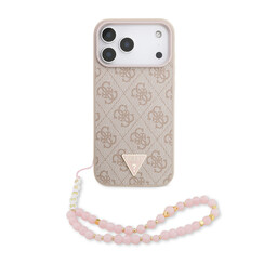 Guess iPhone 17 Pro Max/iPhone 18 Pro Max Handyhülle MagSafe 4G dreieckiges Logo Perlenband - Rosa
