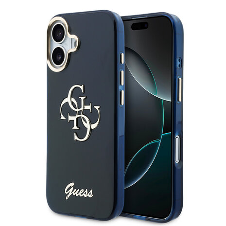 Guess Guess iPhone 17 Back cover case - 4G Script Metal Logo - Silver Edge - Blue