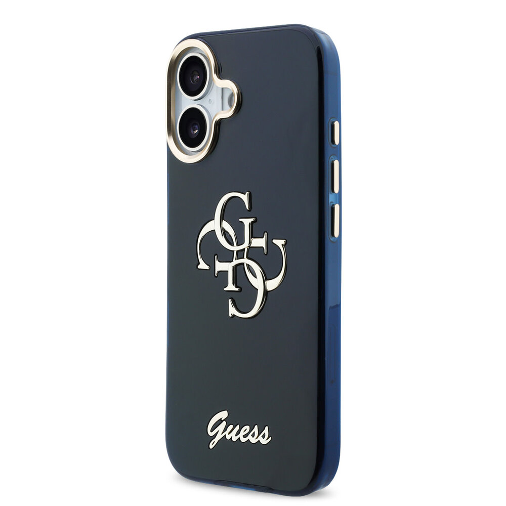 Guess Guess iPhone 17 Backcover hoesje - 4G Script Metal Logo - Silver Edge - Blauw