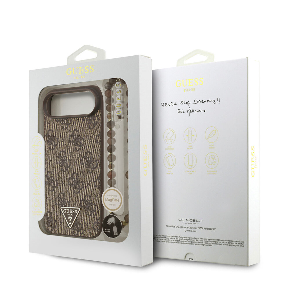 Guess Guess iPhone 17 Air Back cover case - MagSafe - 4G Triangle Logo - Pearl Strap - Brown