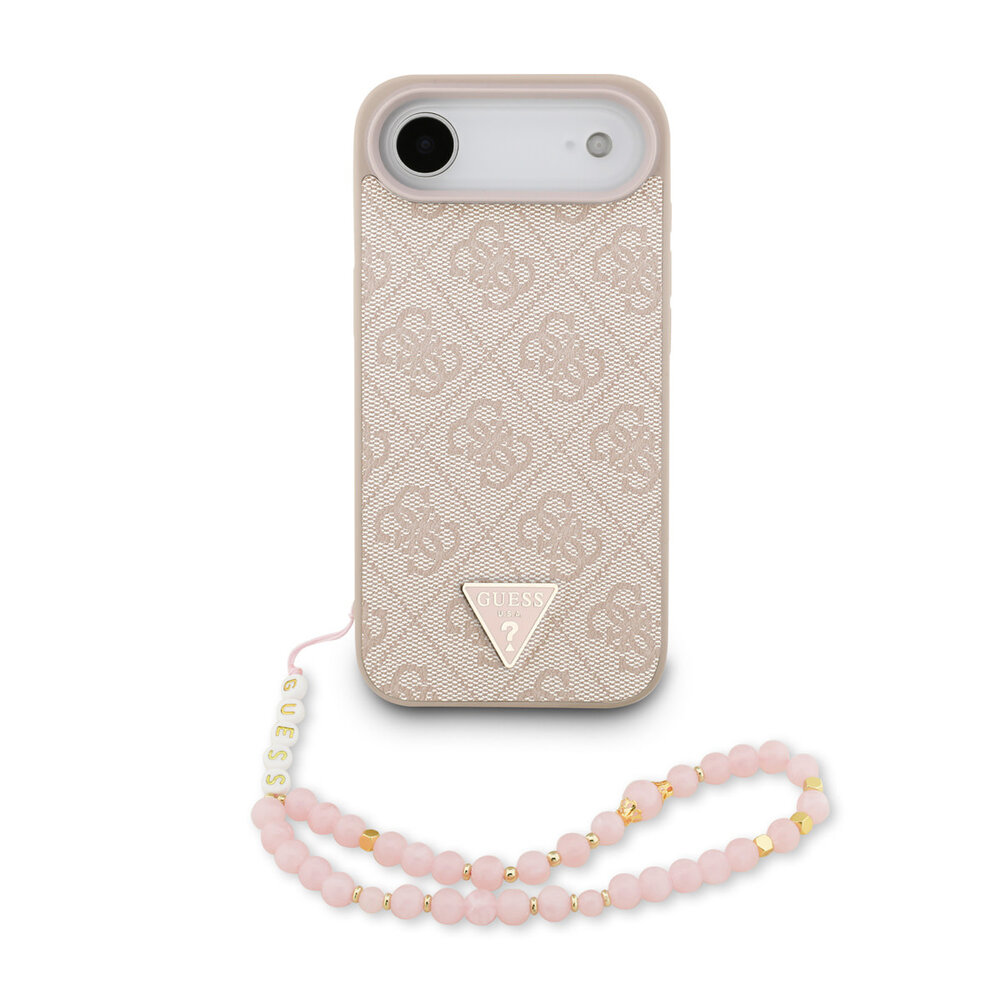 Guess Guess iPhone 17 Air Backcover hoesje - MagSafe - 4G Triangle Logo - Pearl Strap - Roze Guess Guess iPhone 17 Air Backcover hoesje - MagSafe - 4G Triangle Logo - Pearl Strap - Roze