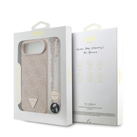 Guess Guess iPhone 17 Air Back-Cover hul - MagSafe - 4G Triangle Logo - Pearl Strap - Rosa