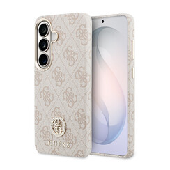 Guess Galaxy S26 Backcover hoesje - Magsafe PU Leather - 4G Strass Logo - Gold Edge - Roze