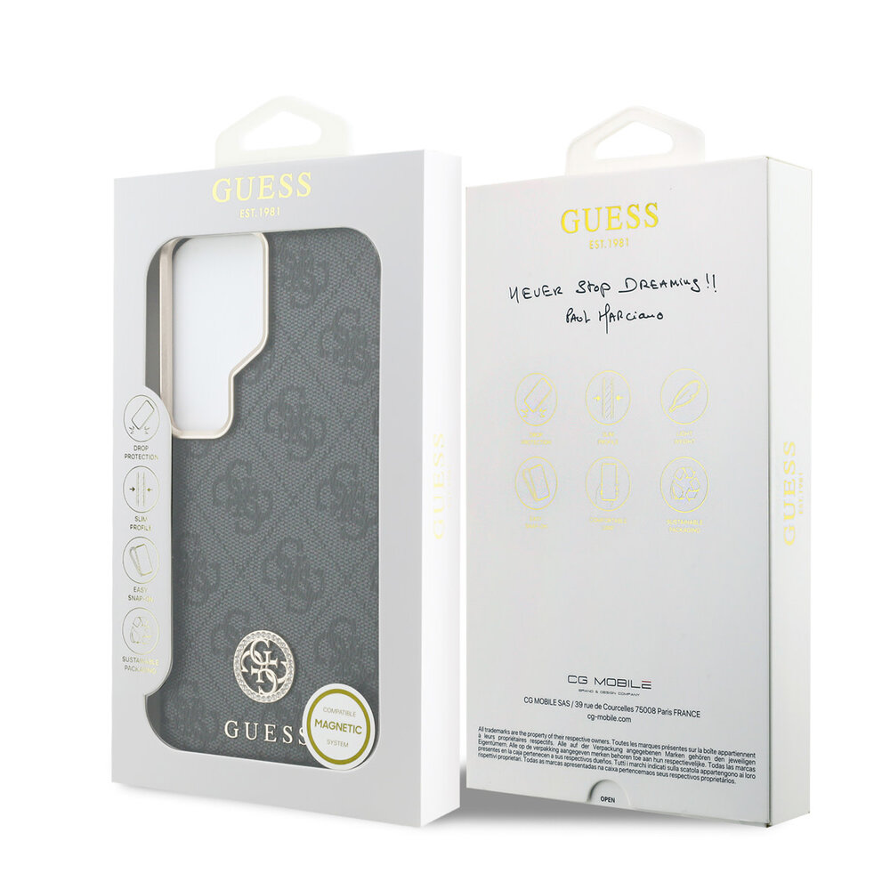 Guess Guess Galaxy S26 Ultra Back cover case - Magsafe PU Leather - 4G Strass Logo - Gold Edge - Black