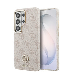 Guess Galaxy S26 Ultra Backcover hoesje - Magsafe PU Leather - 4G Strass Logo - Gold Edge - Roze