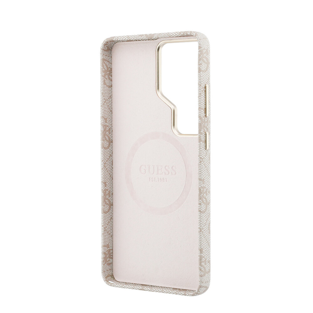 Guess Guess Galaxy S26 Ultra Backcover hoesje - Magsafe PU Leather - 4G Strass Logo - Gold Edge - Roze Guess Guess Galaxy S26 Ultra Backcover hoesje - Magsafe PU Leather - 4G Strass Logo - Gold Edge - Roze