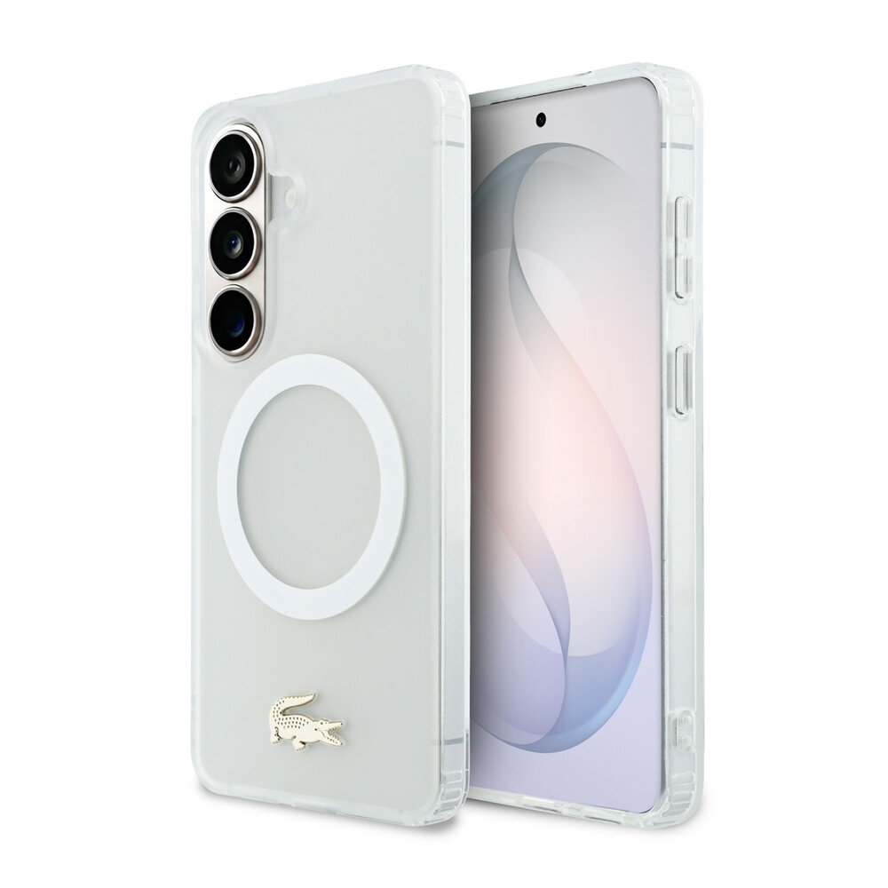 Lacoste Lacoste Galaxy S26 Back cover case - MagSafe - Transparent Case With Frosted Finish - Gold Edge - White Lacoste Lacoste Galaxy S26 Back cover case - MagSafe - Transparent Case With Frosted Finish - Gold Edge - White