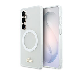 Lacoste Lacoste Galaxy S26 Backcover hoesje - MagSafe - Transparent Case With Frosted Finish - Gold Edge - Wit