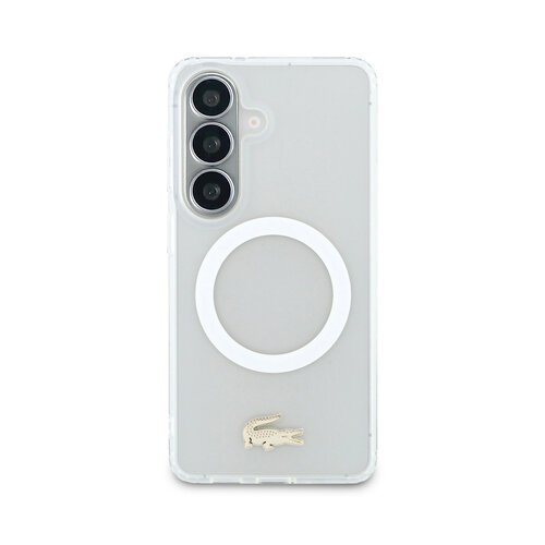 Lacoste Lacoste Galaxy S26 Backcover hoesje - MagSafe - Transparent Case With Frosted Finish - Gold Edge - Wit