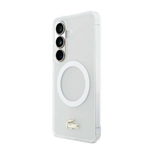 Lacoste Lacoste Galaxy S26 Backcover hoesje - MagSafe - Transparent Case With Frosted Finish - Gold Edge - Wit