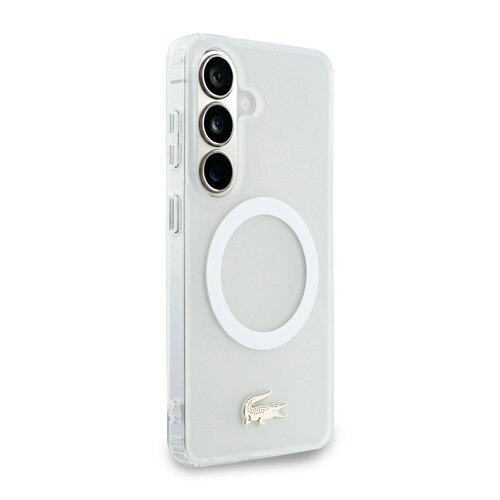 Lacoste Lacoste Galaxy S26 Backcover hoesje - MagSafe - Transparent Case With Frosted Finish - Gold Edge - Wit