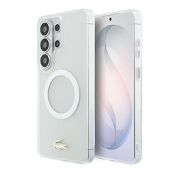 Lacoste Galaxy S26 Ultra Backcover hoesje - MagSafe - Transparent Case With Frosted Finish - Gold Edge - Wit