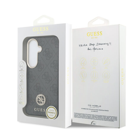 Guess Guess Galaxy S26 Back cover coque - Magsafe PU Leather - 4G Strass Logo - Gold Edge - Noir