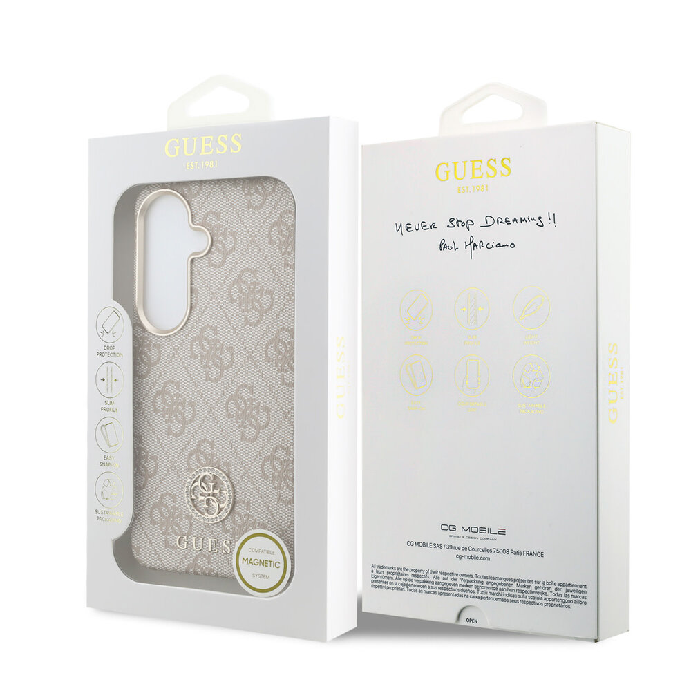 Guess Guess Galaxy S26 Back cover coque - Magsafe PU Leather - 4G Strass Logo - Gold Edge - Rose