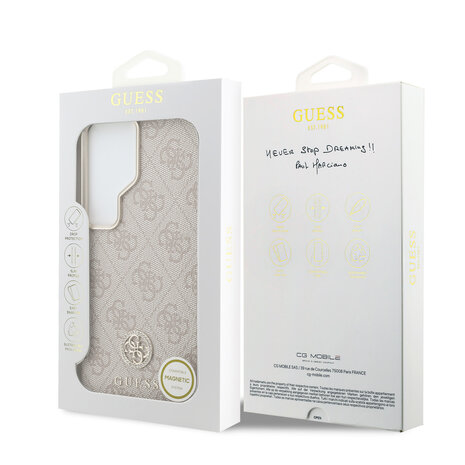 Guess Guess Galaxy S26 Ultra Backcover hoesje - Magsafe PU Leather - 4G Strass Logo - Gold Edge - Roze