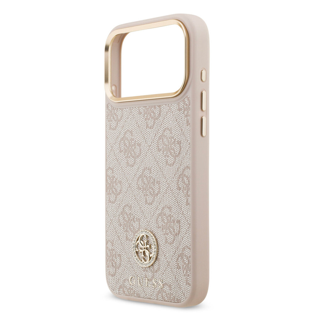 Guess Guess iPhone 17 Pro Max Back cover coque - MagSafe - 4G Strass Logo - Gold Edge - Rose