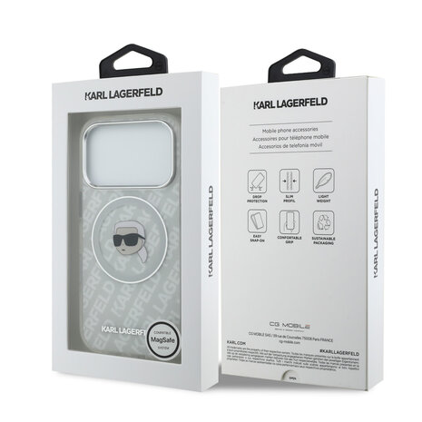 Karl Lagerfeld Karl Lagerfeld iPhone 17 Pro Max Back cover case - MagSafe - IML Karl Head Logo - Grey