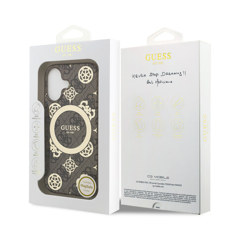 Guess Guess iPhone 17 Back-Cover hul - MagSafe - Peony on 4G Background - Braun
