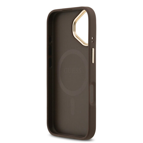 Guess Guess iPhone 17 Back cover case - Magsafe - PU Leather Peony Hot Stamp Design - Brown