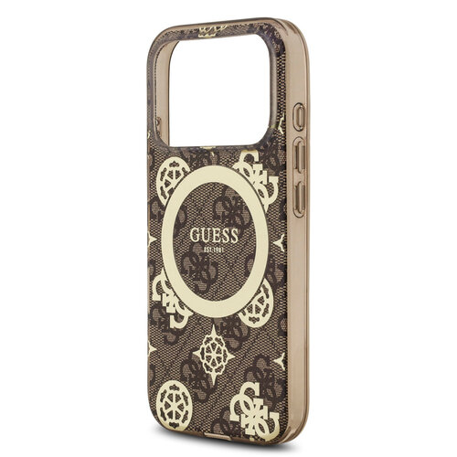 Guess Guess iPhone 17 Pro Max/iPhone 18 Pro Max Handyhülle MagSafe Pfingstrosenmotiv auf 4G-Hintergrund - Braun