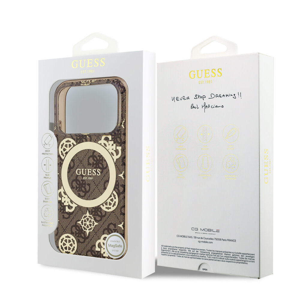 Guess Guess iPhone 17 Pro Max Back-Cover hul - MagSafe - Peony on 4G Background - Braun