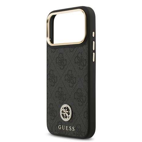 Guess Guess iPhone 17 Pro Max Back-Cover hul - MagSafe - 4G Strass Logo - Gold Edge - Schwarz