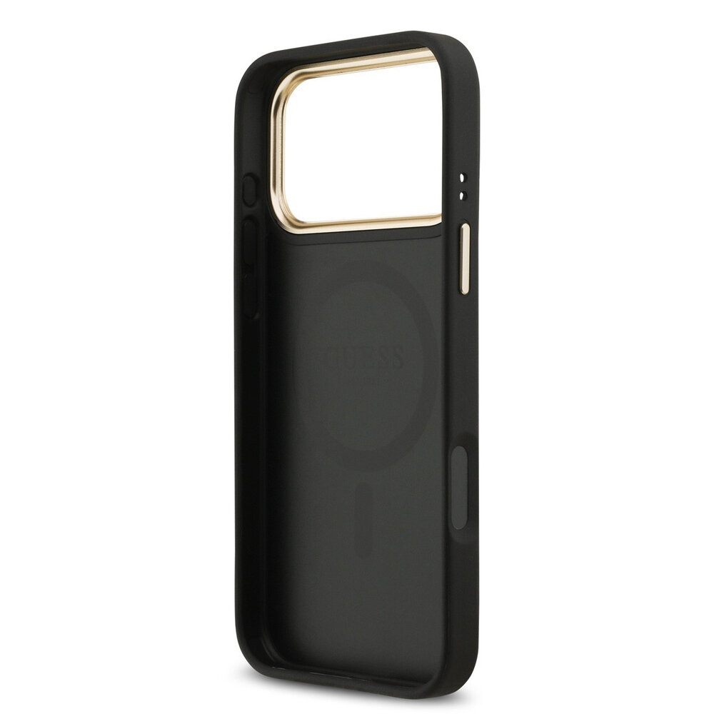 Guess Guess iPhone 17 Pro Max Back cover case - MagSafe - 4G Strass Logo - Gold Edge - Black