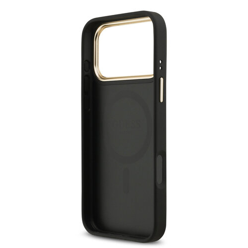 Guess Guess iPhone 17 Pro Max/iPhone 18 Pro Max Handyhülle MagSafe 4G-Logo mit Strass Goldfarbener Rand - Schwarz