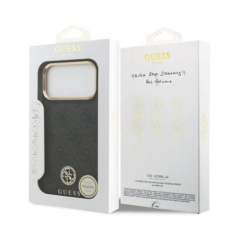 Guess Guess iPhone 17 Pro Max Back-Cover hul - MagSafe - 4G Strass Logo - Gold Edge - Schwarz