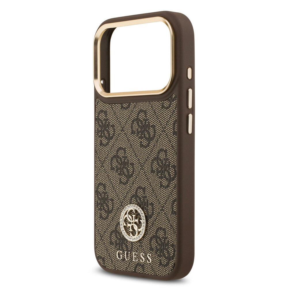Guess Guess iPhone 17 Pro Back-Cover hul - MagSafe - 4G Strass Logo - Gold Edge - Braun