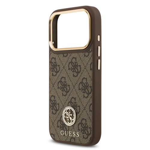 Guess Guess iPhone 17 Pro/iPhone 18 Pro Handyhülle MagSafe 4G-Logo mit Strass Goldfarbener Rand - Braun