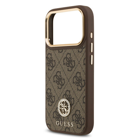 Guess Guess iPhone 17 Pro Back-Cover hul - MagSafe - 4G Strass Logo - Gold Edge - Braun